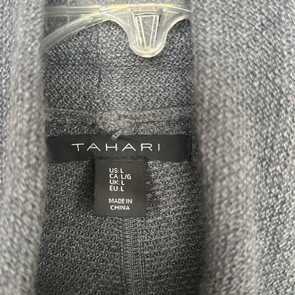 Tahari Gray Merino Wool Blend Open Front Long Sleeve Buckle Detail Cardigan Sz L - Picture 8 of 12